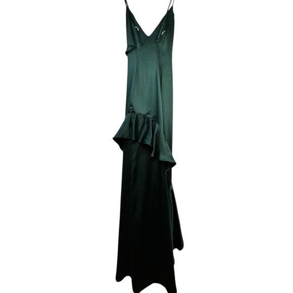 Lulus Green Satin Lucky Lady Ruffled Gown- Size M - Picture 5 of 15